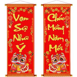 Vietnamese New Year Decorations 2026 TET Vietnamese Lunar New Year Red Hanging Couplets, Good Fortune Spring Festival Couplets Ornament for TET Home Door Wall Festival Decor(Classic)