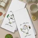 2 x Funny Goose Kitchen Towels, Bachelorette Party Gifts Dish Tea Towels for Kitchen Decor, Engagement Newly Engaged Gifts for Couples Decorative Hand Towel for Bathroom, 16x24 Inch Set of 2