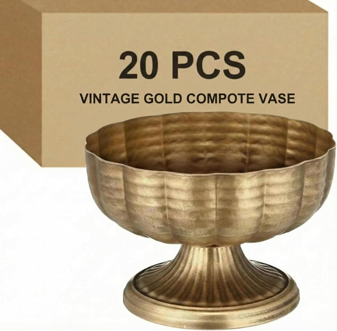 20 Pcs Vintage Gold Compote Vase for Centerpieces Compote Bowl 8'' Wide Vintage Decorative Antique Urn Planter Vase for Wedding Event Anniversary Party Indoor Outdoor Activity