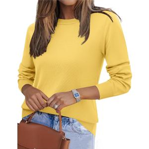 Zeagoo Womens 2026 Fall Sweaters Long Sleeve Tops Classic Crew Neck Pullover Sweaters Loose Dressy Casual Basic Clothes (Large, Yellow)