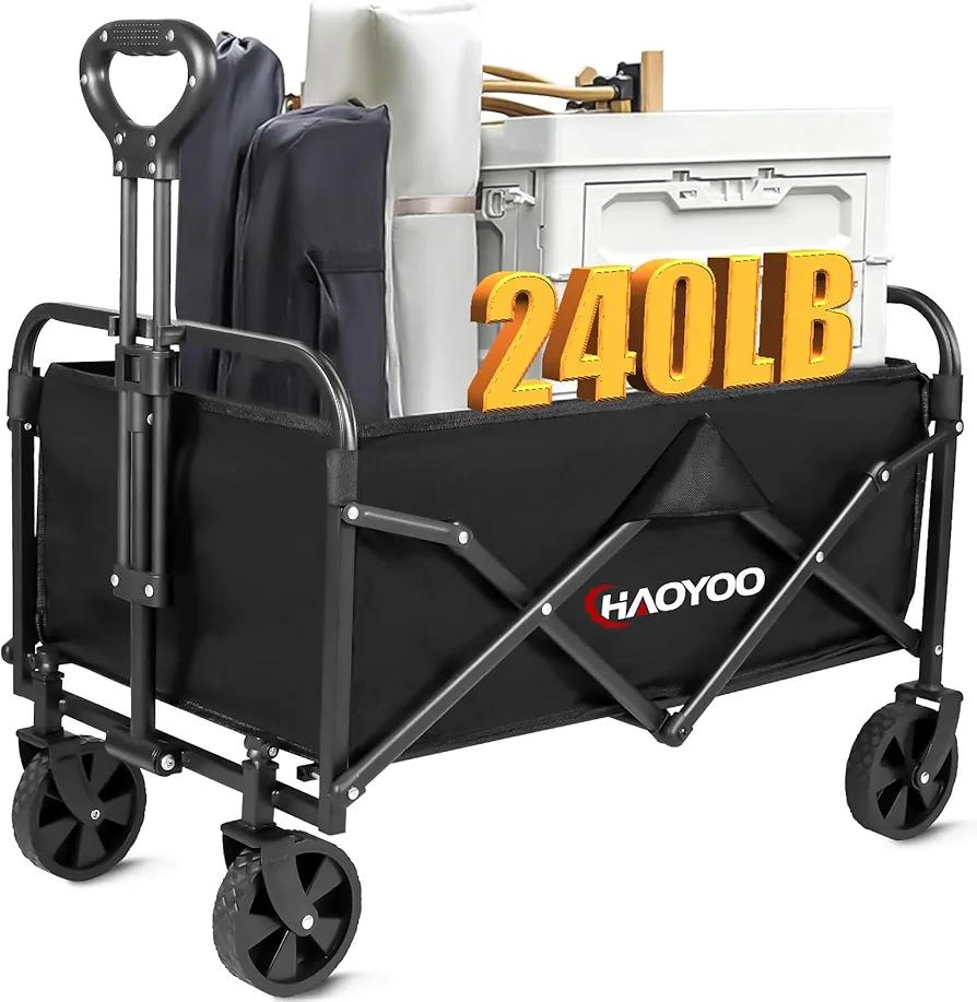 Collapsible Wagon Cart, Foldable Wagon Cart with Wheels, 240lbs Heavy Duty Utility Beach Wagon Cart for Grocery/Sports/Garden/Shopping/Camping
