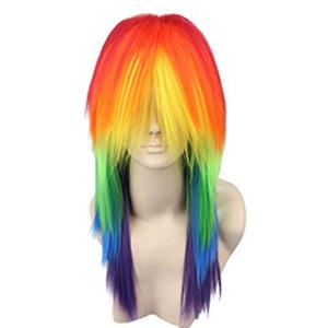 ANOGOL Hair Cap+ Rainbow Wig Scene Long Straight Colorful Synthetic Hair Pride Wigs Women Men Multi-Colored Wigs Anime Cosplay Halloween Costume Christmas Party LGBT Rainbow Outfit Mardi Gras Wig