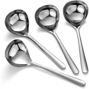 Soup Spoons Stainless Steel Ramen Spoon Set of 4 Heavy Duty Big Spoon Mirror Polished Asian Soup Spoons (Short Handle)