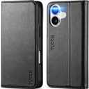 TUCCH Case Wallet for iPhone 16, [3 Card Slots] Kickstand PU Leather [RFID Blocking] Flip Folio Cover with [TPU Shockproof Interior Shell] 6.1" 2024, Classic Black