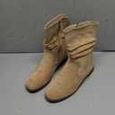 Pixoecuty Slouch Ankle Boots For Women Booties For Women Low Heel Flats Mid Calf Zipper Khaki ASIAN Size 40