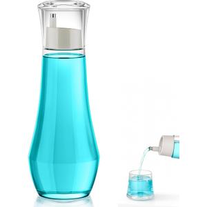 VITVITI Glass Mouthwash Dispenser for Bathroom, 8.8OZ Mouth Wash Container Bottle with Lid Cup, Small Clear Refillable Mouthwash Dispenser Decanter for Countertop, Set of 1 | for Bathroom, with Lid Cup, Small, Refillable
