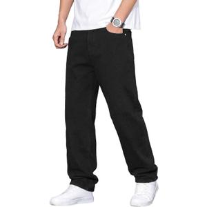 JMIERR Mens Baggy Jeans Stretch Casual Loose Fit Jeans Streetwear Denim Pants (Black, M)