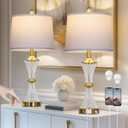 Rinweey Crystal Glass Table Lamp Set of 2 with USB C+A Ports & AC Outlet, White Lamp, Modern Bedroom Lamps, Gold Lamp for Night Stands Bedroom Living Room,Nightstand Lamp LED Bulbs Included