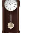 Pendulum Wall Clock Battery Operated - Wooden Hanging Grandfather Wall Clock with Pendulum - Quiet & Non-Chiming, Real Wood - Decorative for Living Room Decor, Office & Home Dcor Gift 23.5x9.75 (Classic Dark Brown)