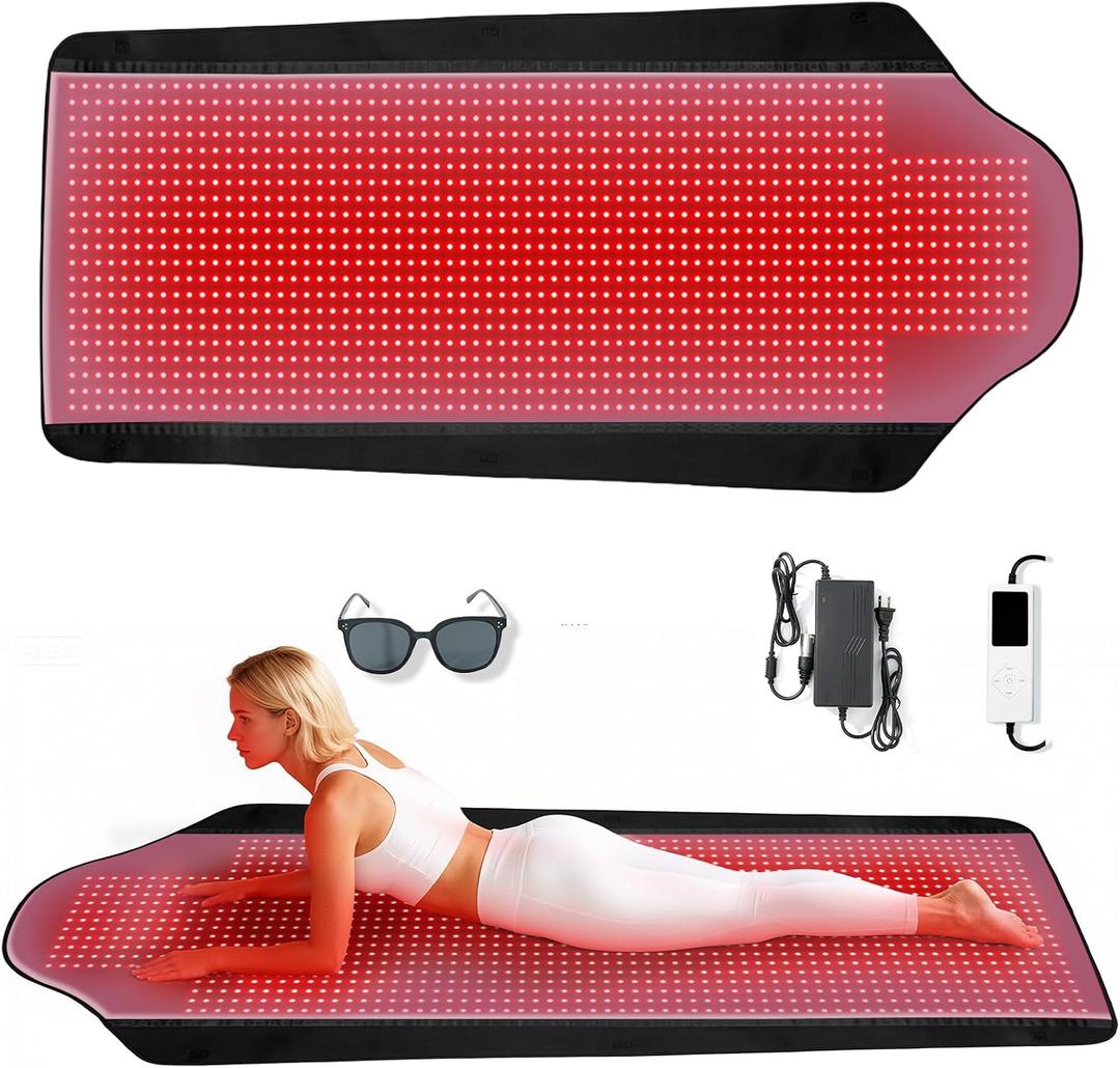 Red Light Therapy Mat for Full Body, Largest 1444 LEDs Near Infrared Light Therapy Pad, 660nm& 850nm 2in1 LEDs Light Blanket, High end Leather, 5 Power Levels UP to 288W, 73"x35"