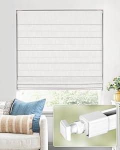 UNISHADES No Tools No Drill Cordless Roman Shades for Indoor Windows 100% Blackout, for Window Size 37" W × 64" H White