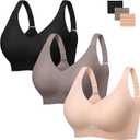 habibee Push Up Bras for Women Plus Size Wireless Full Coverage Bra for Large Breast, Seamless Everyday Bralette 32D-44D (Medium, Black+coffee+nude)