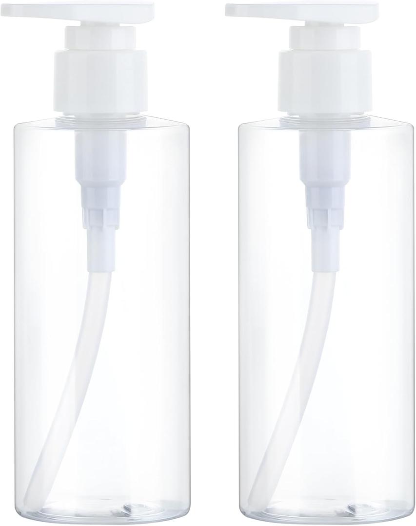 Plastic Pump Bottle Dispenser, BPA-Free Clear Refillable Empty Containers,2 Pack Portable Hand Pump Bottles Dispenser for Lotion Shampoo Conditioner (6.7oz)