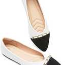 BABUDOG Women's Black Flats Shoes,White Dress Shoes for Women,Crimping Faux Suede Ballet Flats Comfortable 40/9