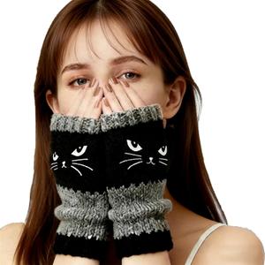 Womens Knitted Fingerless Gloves, Cat Fingerless Glove, Winter Warm Gloves, Essential for Office Work, Studying, Using Phone & Outdoor Activities (1 Pair, Cylindrical, Not Individual Finger Sleeves)