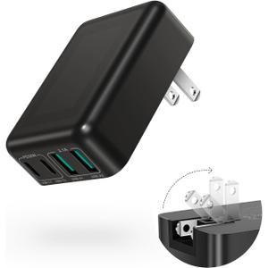 40W Flat USB C Wall Charger, 4Ports Foldable & Slim Fast Charging Blocks, Multiport Type C Cube Box Power Adapter Plug, Boxeroo USB C Charger Block Brick for iPhone Samsung Tablet (Black)