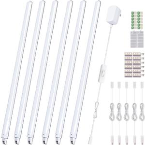 Cefrank Cabinet Lighting 6-Pack 12 inch Seamlessly Linkable Strip Light Bars for Cabinet, Kitchen, Shelf, Workbench, Cupboard Lighting, 1200 Lumen Cold White 6000K