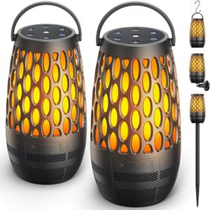 Outdoor Speakers Bluetooth Waterproof IPX6 with Flame Lights, Gadget Gifts for Men/Women, Hd Stereo Sound, BT 5.3 Multi-Sync to 100 Speakers, Portable Wireless Speaker for Patio Cafe Decor Party