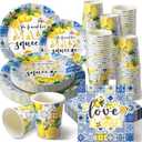 Zhehao 250 Pcs Capri Lemon Bridal Shower Plates Napkins Sets 50 Pcs 9'' Dinner Plates and 7'' Dessert Plate and 9oz Cups 100 Napkins Serves 50 Party Supplies Bridal Shower Engagement Decoration (Blue)