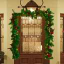 MorTime 9 FT LED Christmas Garland with Pinecones Red Berries Bows Christmas Balls Candies, Multi-Function Christmas Garland with 50 Warm White LED Lights, 180 Branch Tips