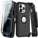 for iPhone 12 Pro Max Case with Belt Clip Holster, 2X Screen Protector,Heavy Duty Shockproof Drop Protection Military Grade Full Body Rugged Phone Cover with Kickstand