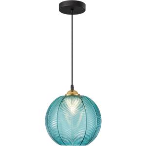 KCO Lighting Mid Century Modern Blue Glass Pendant Light Large Globe Kitchen Island Dining Pendant Lights Black Round Ceiling Hanging Lighting Fixture Adjustable Cord Farmhouse Foyer Chandelier