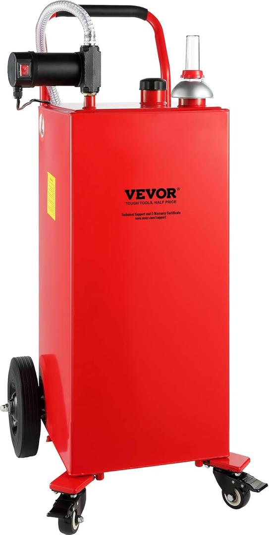 VEVOR 30 Gallon Diesel Caddy, 23.5 L/min, 180W Portable Storage Tank Container with Electric Pump Wheels, Diesel Transfer Storage Tank for Fueling (Red)