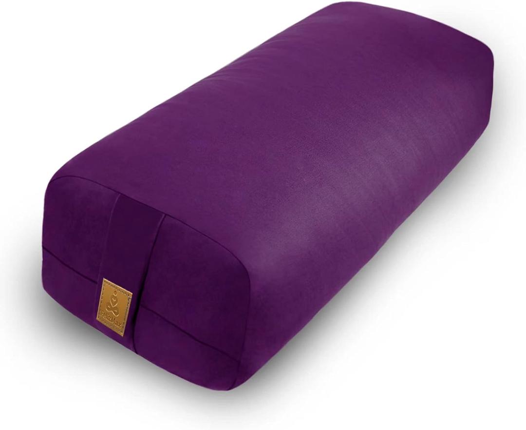 Yoga Bolster (26x10.5x5.5 in) Supportive Yoga Cushion for Restorative Yin Yoga Accessories Rectangular Bolster for Stretching Meditation Pillow 100% Organic Cotton Removable Washable Cover (Purple)