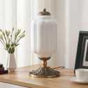 Milk Glass Table Lamp - Modern Farmhouse Design with Antique Brass Finish Base, White Desk Light for Living Room & Bedroom Decor (White 15")