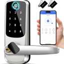 Smart Door Lock with Handle,Keyless Entry Door Locks, 8-in-1 Fingerprint Keypad Exterior Lock - Smart Locks for Front Door - Digital Electronic Smart Lock with Code & APP Control (Silver)