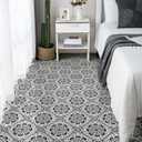 Elffloor Peel and Stick Floor Tile: 10 PCS Self-Adhesive Waterproof Vinyl Flooring,11.8" x 11.8" Retro Black Flowers Sticker for Bathroom, Kitchen, Bedroom