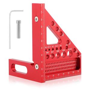 3D Multi-Angle Measuring Square Ruler, 22.5-90 Degree Woodworking Protractor, Versatile Hole Scribing Woodworking Tools for Engineering & Construction(Color:red)