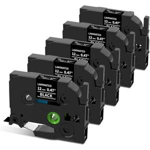 Label Maker Tape TZe-335 Compatible with Brother TZ-335 Laminated White on Black for Brother P Touch PTD210 PTH110 PTD600 PT-123PC PT-P700 Label Maker, 12mm 0.47 Inch, 5Pk