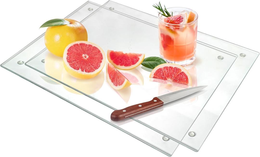 Seelenruhe Tempered Glass Cutting Boards for Kitchen Counter, 2PCS 12x16 inch Clear Cutting Boards for Countertop, Non-Slip, Heat-Resistant, Easy to Clean, Kitchen Decoration