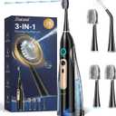 Electric Toothbrush with Water Flosser Combo, 3-in-1 Flossing Toothbrush, Cordless & Rechargeable for Travel, Braces, Sensitive Teeth Cleaning, 3 Modes & 5 Speeds, 30-Day Battery, Black