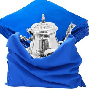 Sureio 10 Pcs Zippered Silver Storage Bags 18 x 18 Inch Jewelry Anti Tarnish Bag Silver Protector Cloth Pouch Velvet Silverware Polishing Storage Pouch for Home Kitchen Tableware Tool Supplies