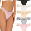 voenxe Seamless Thong for Women,No Show Lace Underwear,Ladies Breathable Comfort Panties Soft Laser Cut Undies,Tanga,5-Pack
(Medium)