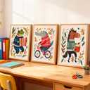 Pormipone Canvas Wall Art 3 Pc Cute Animal Nordic Decor 16x24 Inch Framed