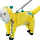 Waterproof Dog Raincoat, Full Coverage 4 Legs Dog Rain Jacket for Small Dogs, Pet Rain Coat with Hood, Reflective Strips&Leash Hole Outdoor Raincoat (Large（for Weight 8.8-11 lb）, Yellow Dinosaur)