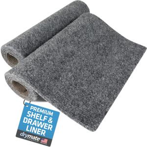 Drymate Premium Luxury Shelf & Drawer Liner, Thick Cushioned Fabric, Non-Adhesive, Absorbent, Waterproof, Slip-Resistant, Liners for Kitchen Cabinets (USA Made)(11x36)(2-Pack)(Light Grey Ridged)