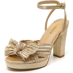 Amoji Women's Chunky Platform Heels 4'' Bowknot Heeled Sandal Wedding With Ankle Strap 302F4 (9)