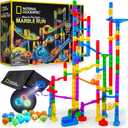 NATIONAL GEOGRAPHIC Glowing Marble Run 150 Piece Construction Set with 30 Glow in The Dark Glass Marbles & Storage Bag, STEM Gifts for Boys and Girls, Building Project Toy 