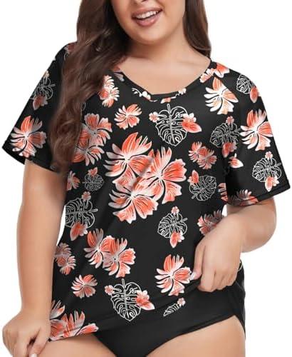 FOREYOND Plus Size Rash Guard Shirt for Women Short Sleeve Swimingsuit Top UV UPF 50+ Sun Protection Summer Swim Shirts XL 