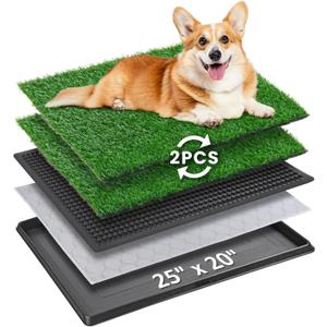 Portable Dog Litter Boxes with 2 Pack Replacement Artificial Grass,Indoor Outdoor Potty Training Turf,Washable Reusable Pee Pad for Dogs, Balcony Fake Grass Pad with Tray(Dog Litter Box, 20''x25'')