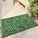 Bulijojo Front Door Mat Entrance, Durable Heavy Duty Welcome Mat, Thick Absorbent Natural Rubber Non Slip Mat, Sturdy Entryway Green Leaves, 23x35