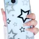 Lovmooful Compatible for iPhone 15 Plus Case Cute Clear Luxury Star Bumper Protector for Girls Women Soft TPU Shockproof Protective Girly for iPhone 15 Plus-Black&Grey Star