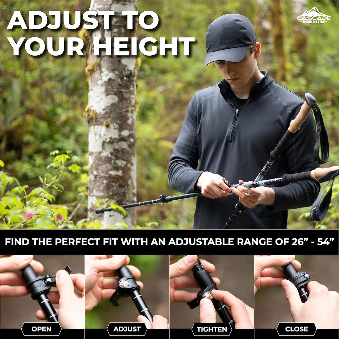 Cascade Mountain Tech Trekking Poles - Carbon Fiber Walking or Hiking Sticks with Quick Adjustable Locks 