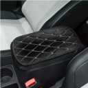 Auto Center Console Pad, PU Leather Car Center Console Box Cushion, Non Slip Soft Armrest Seat Box Cover, Waterproof Vehicle Armrest Protector for SUV, Truck, Car (Rhombic Lattice Black/Beige)