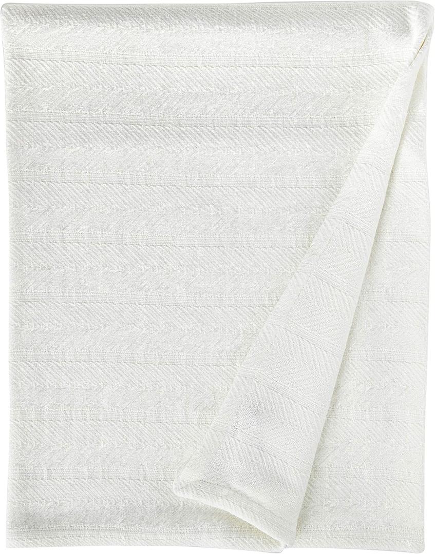 Eddie Bauer - Queen Blanket, Lightweight Cotton Bedding, Home Decor for All Seasons (Herringbone Off-White, Queen)