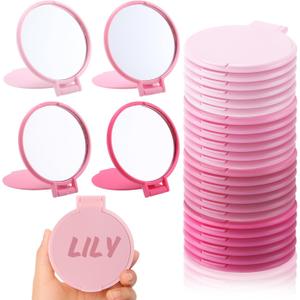 Amyhill 24 Pcs Small Compact Mirrors Bulk Mini Pocket Mirrors Solid Color Portable Folding for Wedding Guest Baby Shower Birthday Party Favor Women Gifts Travel (Pure,Pink)
